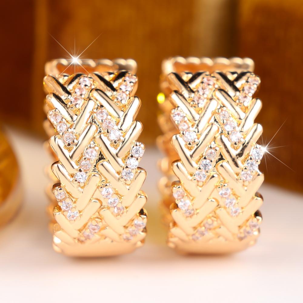 Elegant Gold Color Braided Zircon Hoop Earrings for Women Daily Wear and Party