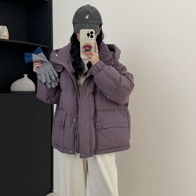 

Роскошный пуховик из белого утиного пуха женский 2025 зимняя мода милый маленький скрывающий полноту высококлассный пуховик-хлебушек S