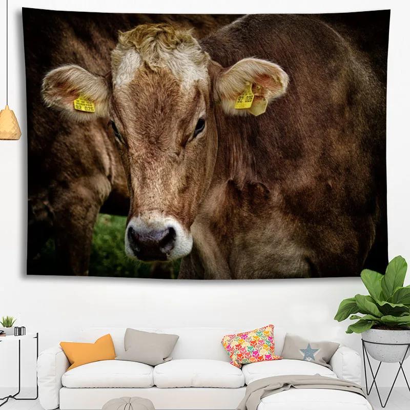 Hot Sale Custom High Quality Cow Wall Hanging Hd Landscape 3D Printing Digital Printing Home Decoration Tapestry