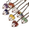 Retro Handmade Wire-Wrapped Natural Stone Crystal Heart Tree of Life Necklace (N142)