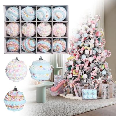 12Pcs 6cm Christmas Balls Pendant Ornaments Macaron Color Colored Dot Hanging Balls for Christmas Tree Xmas Decorative Foam