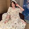 Princess Style Fattened And Enlarged Summer Short-Sleeved Nightgown Wrinkled Cotton Loose Large Size Sweet Cartoon Loungewear Can Be Worn Outside