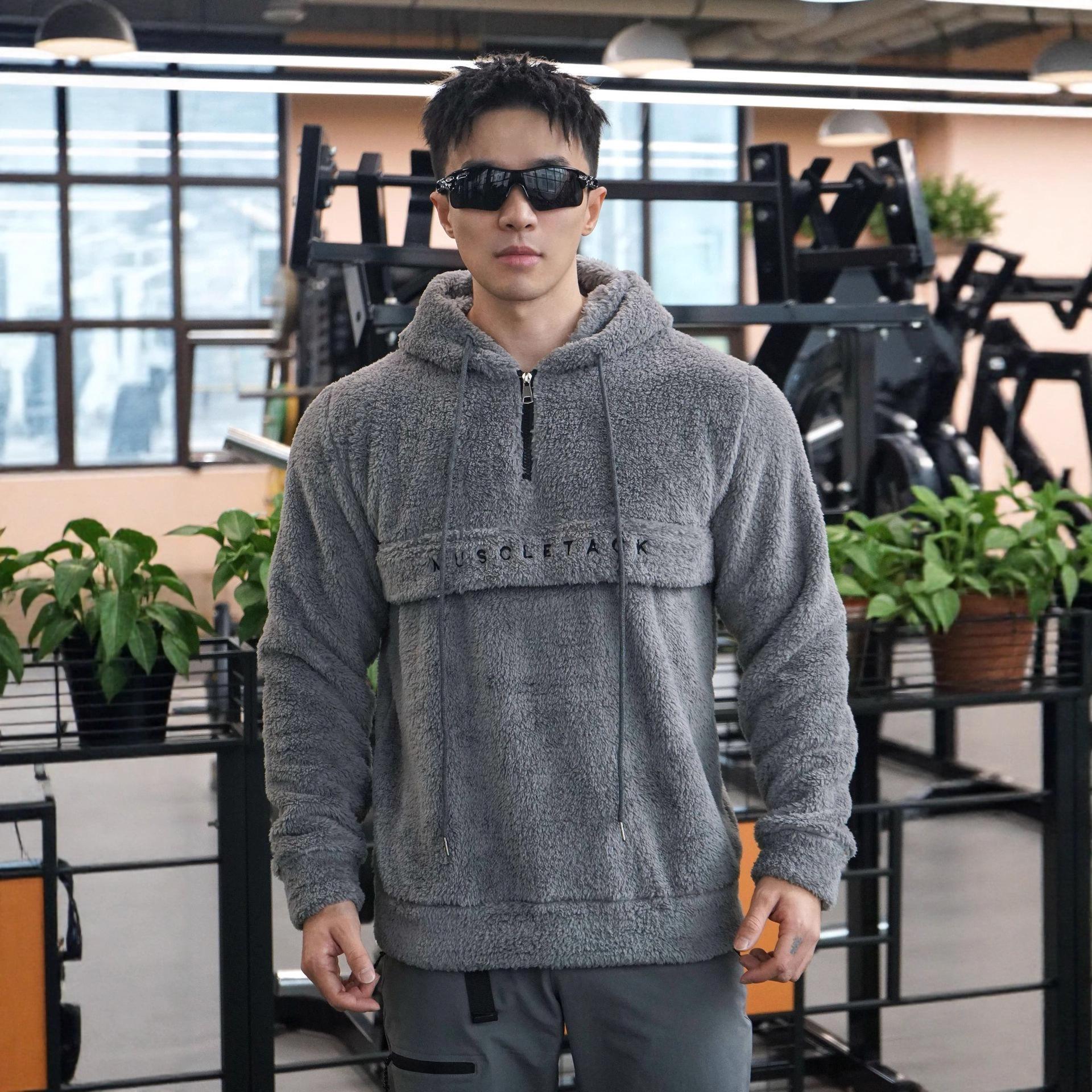 

2025 Velvet Lined Half-Zip Hoodie: Thick, Loose Fit for Autumn & Winter Running Large сірий колір