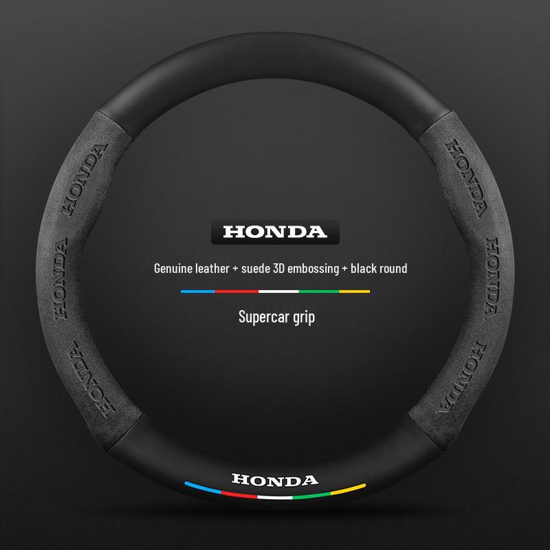 Echtes Leder Carbonfaser Wildleder Lenkradbezug für Honda CRV 07-23, Ganzjahres-Universalpassform