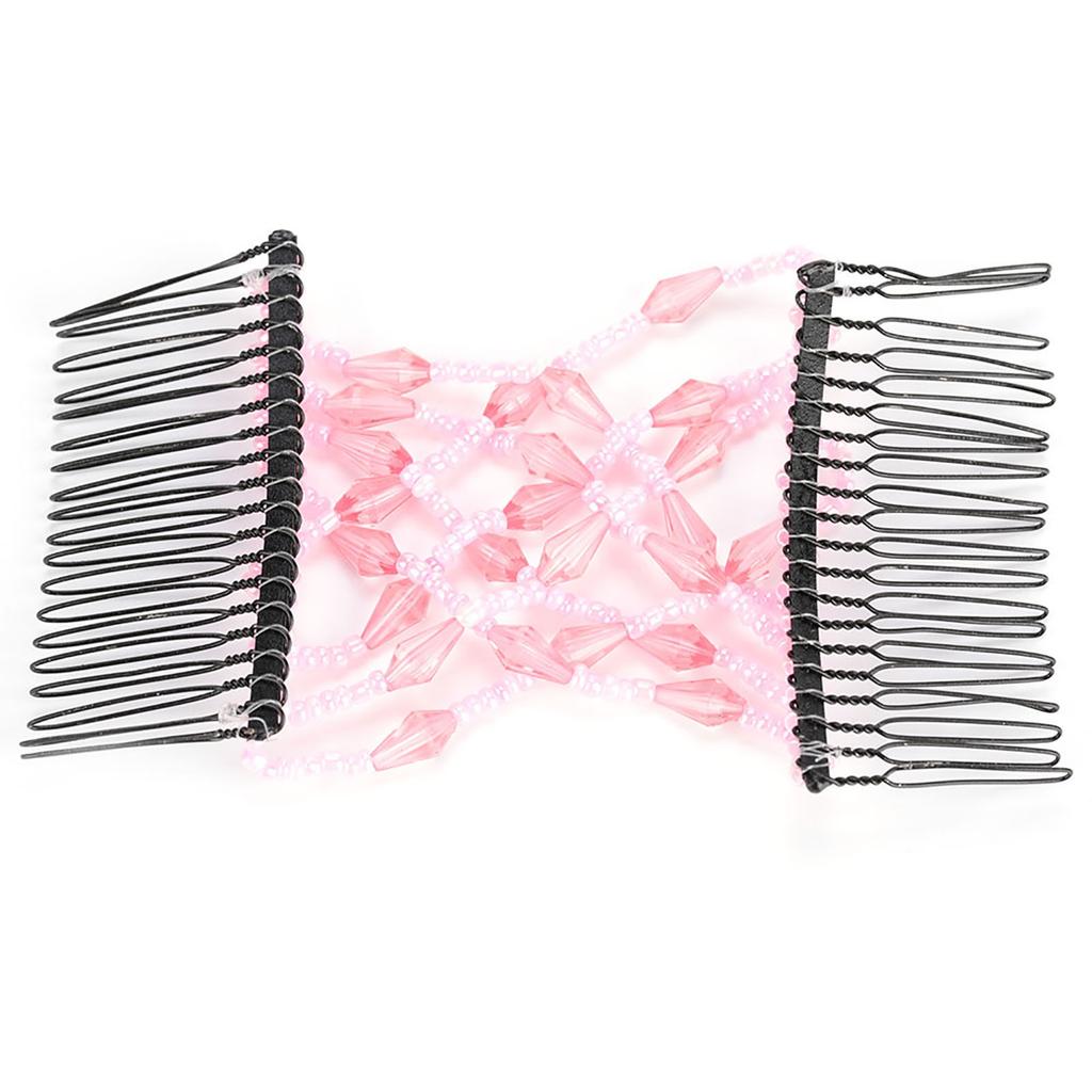 Women Girl Magic Easy Hair Beads Slide Stretchy Comb Clip Stretchable Hairpin Pink