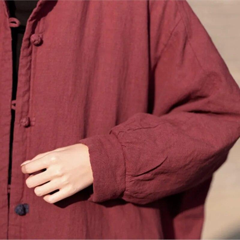 Johnature Frauen Chinesischen Stil Winter Parkas Einfarbig Taste Warme Mäntel Plus Baumwolle Frauen Vintage