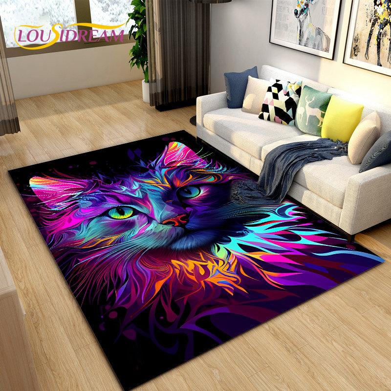 3D Cartoon Cute Cat Area Rug,Carpet Rug for Home Living Room Children's Bedroom Sofa Doormat Decor,Kitchen Non-slip Floor Mat