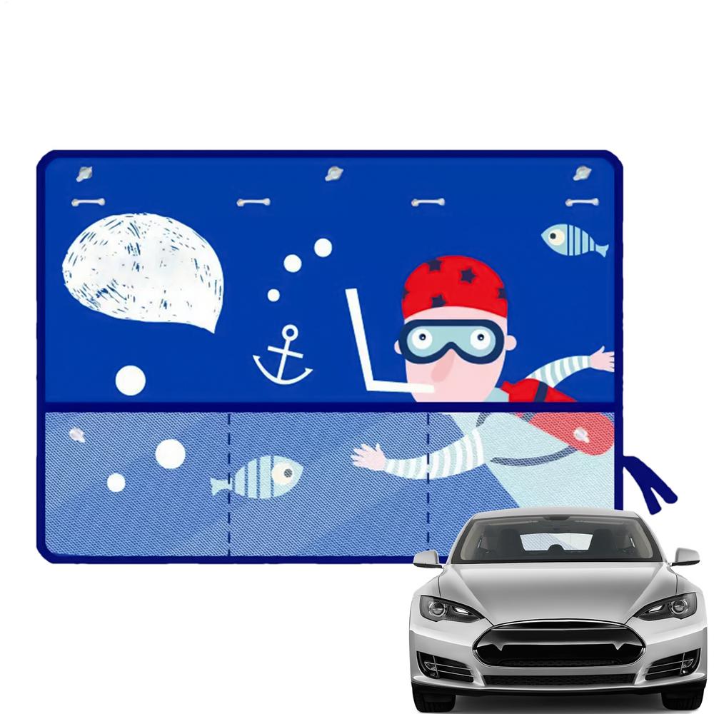 Car Window Screens Cartoon Design Shade For Car Window Automotive Interior Sunshade With Storage Function For Sedan RV Vehicle