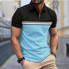Men's Shirt Polo Casual Zip Short Sleeve Fashion Casual Zipper Summer Spring Regular Fit Leisure Splicing 3D Print Shirt
