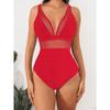 New solid color mesh halter sexy bikini one-piece swimsuit swimsuit