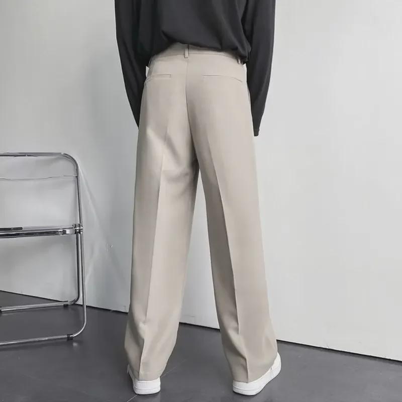 Men's Classic Solid Color Pleated Casual Trousers - Versatile, Loose-Fit for Spring and Autumn, Korean Business Style