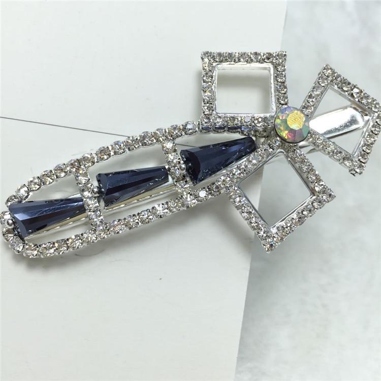 

Korean Rhinestone Flower Hair Clip - Crystal Duckbill Accessory Thick Silver
