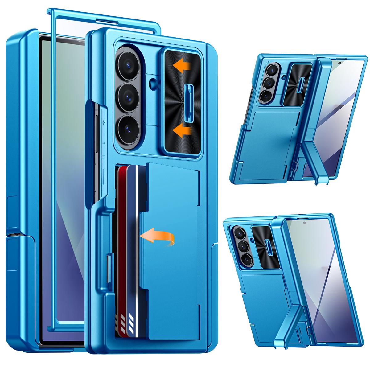 

For Samsung Galaxy Z Fold 7 Case RFID Wallet with Cards Holder[Kickstand][Camera Cover] Shockproof Silicone Protective Phone Case-Champagne світло-синій колір