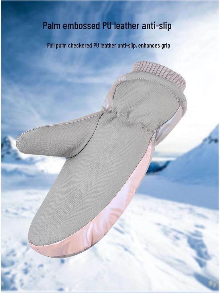 2024 Women's Waterproof Ski Mittens, Fleece-Lined, Warm & Cute, Fingerless for Cycling & Snowboarding