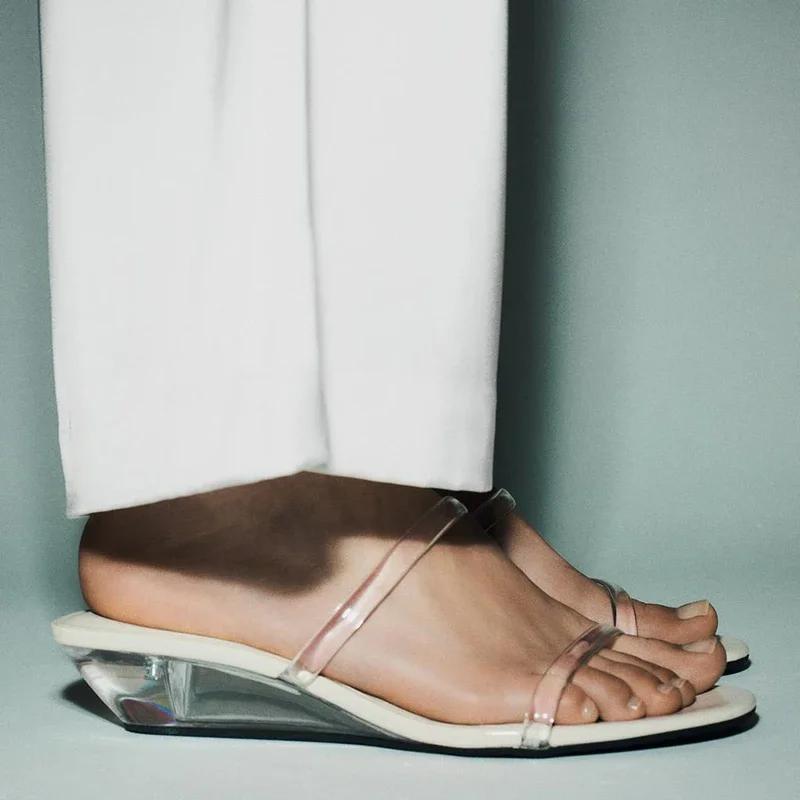 Fashion Summer Sexy Open Toe Wedge Slippers Women Elegant Transparent PVC Narrow Band Designer Shoes Fashion Comfortable Slide Sandals