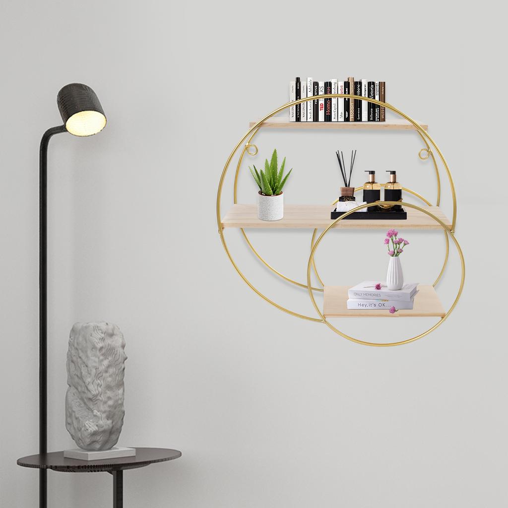 Luxus Gold Rundes 3-stöckiges Wandregal, Asymmetrische Schweberegale, Vintage Heimdekor Organizer, Ausstellungsregal 11 lbs Tragkraft