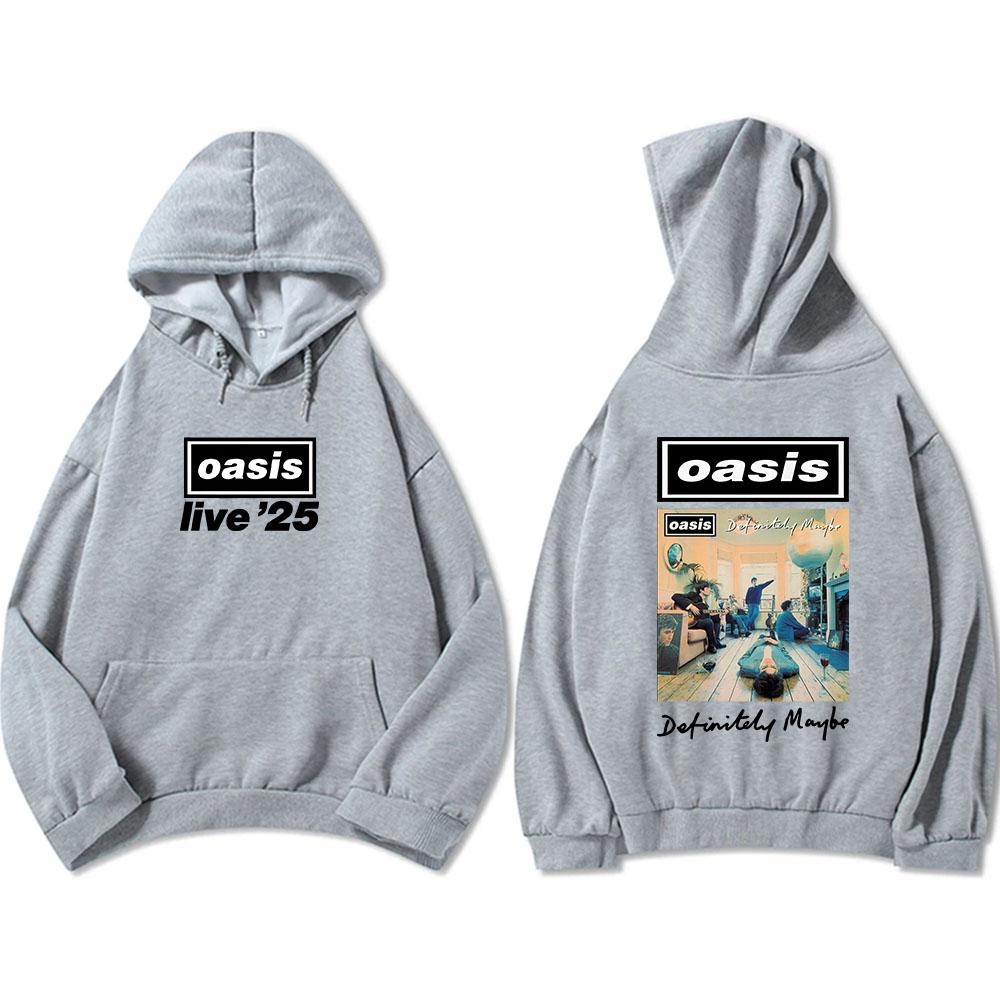 Определенно возможно графические толстовки с капюшоном Oasis-s Band Live 25 Графические толстовки Heavy Mental Fashion Men Sudadera Streetwear Unisex Casual Top M серый 1990₽