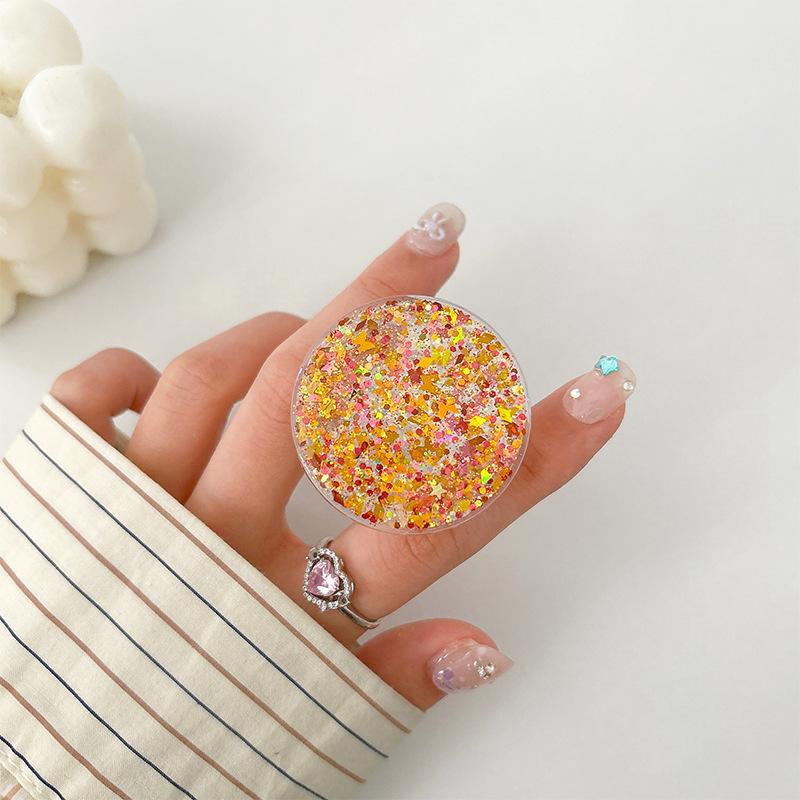 Mobile Phone Airbag Bracket Paste Type Retractable Round Sequin Glitter Small Fresh Desktop Bracket Watching Drama Women'S Models