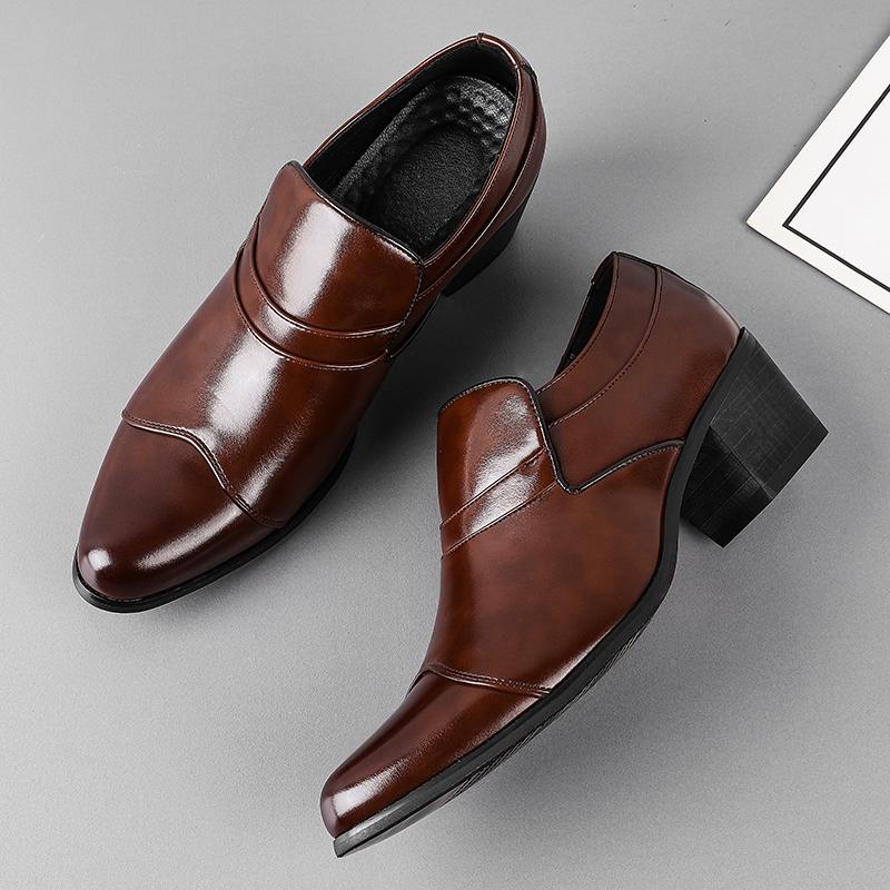 Luxury Designer New Black Brown Patent Leather Casual Cuban Shoes For Men Elevator Loafter Formal Wedding Dress Homecoming
