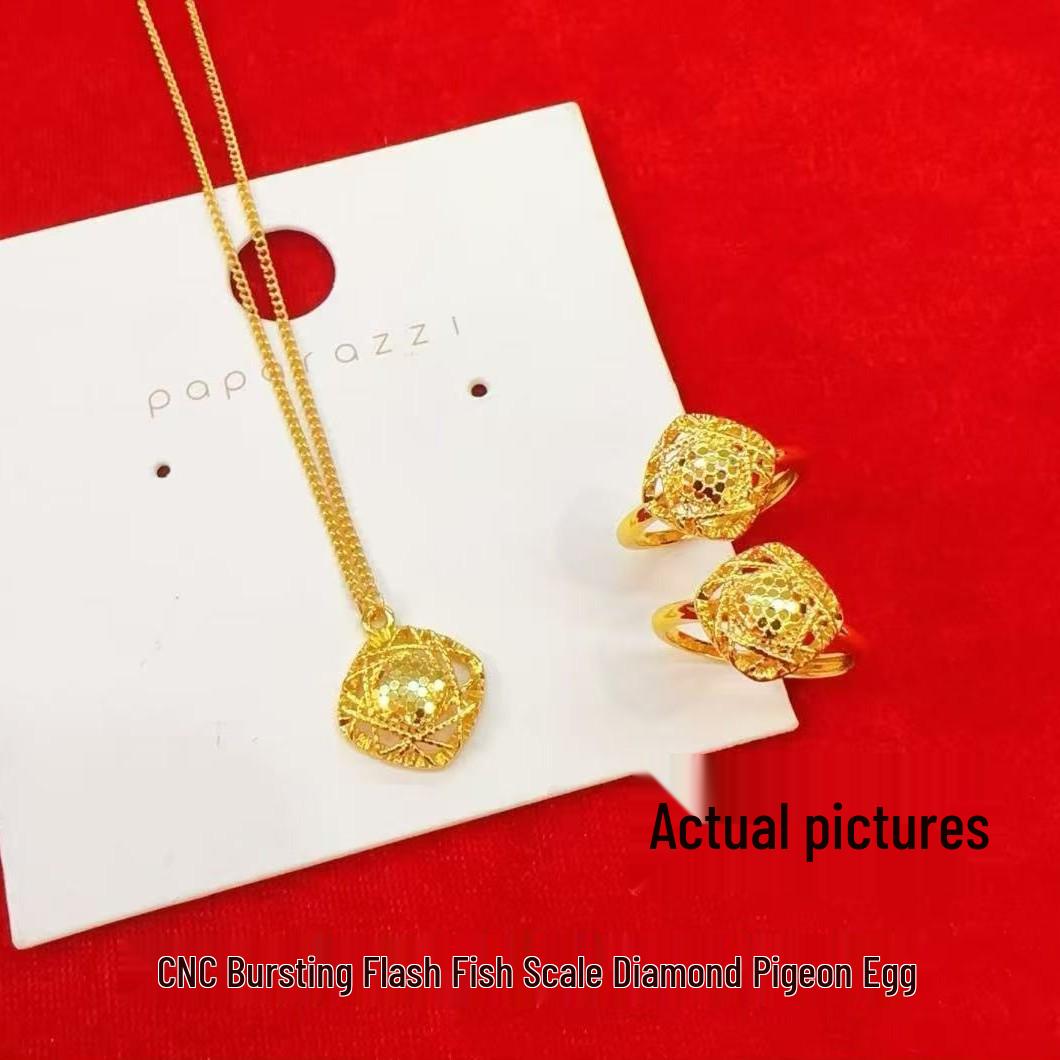

Набор: Ожерелье и Кольцо Золотое Яйцо Голубя с Подвеской в Виде Ромбовидной Рыбьей Чешуи и Дизайном Звезды Ring