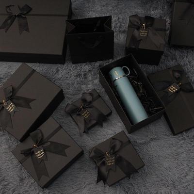 Elegant Pure Black Gift Box with Bowknot – Large Exquisite Packaging for Lipstick, Shoes & Festive Souvenirs