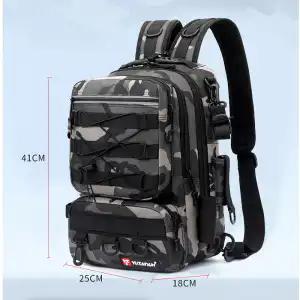 Nylon Fishing Backpack Bag Waterproof Large Capacity Fishing Tackle Storage Bag Grey/Black Double Layer Outdoor Shoulder Bag