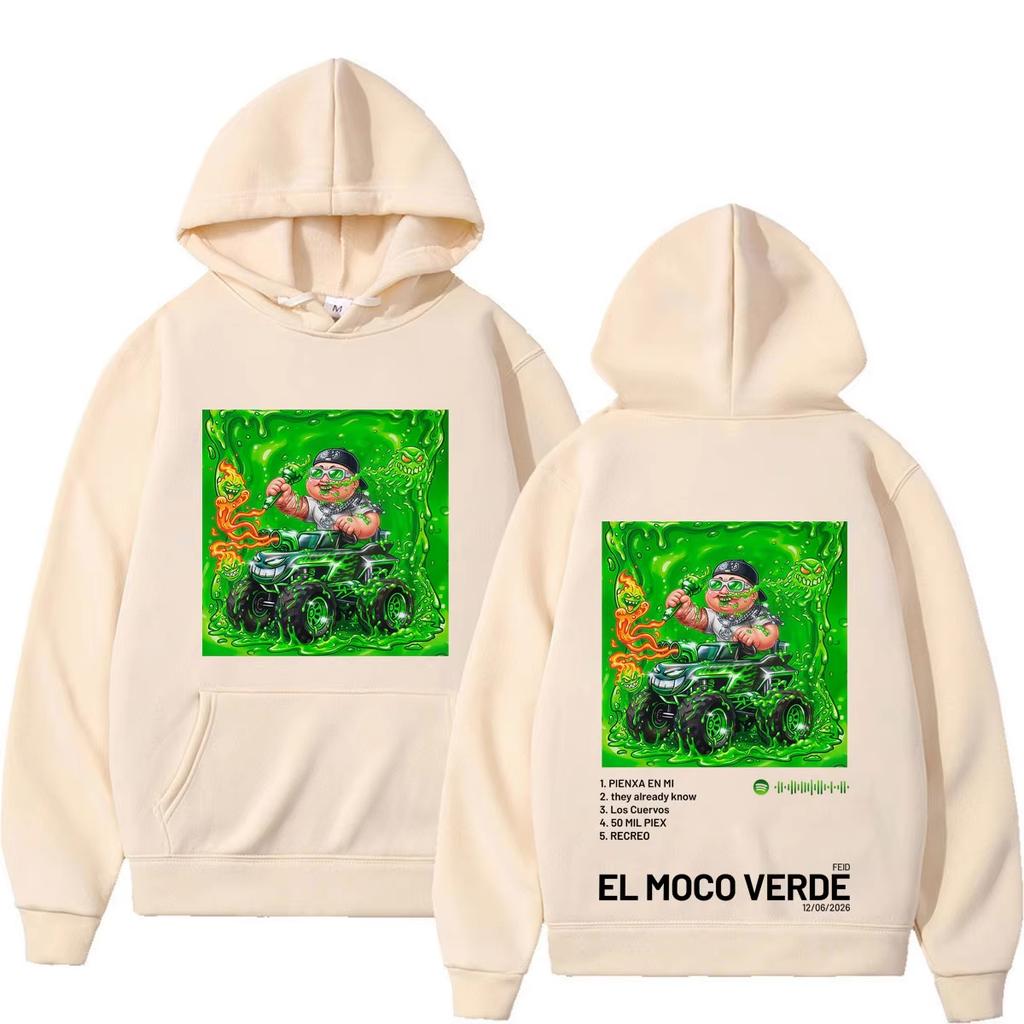 Rapper Feid El Moco Verde Album 2026 Tour Print Hoodies Men Women Hip-hop Pullover Autumn Winter Warm Yet Not Bulky for Autumn & Winter