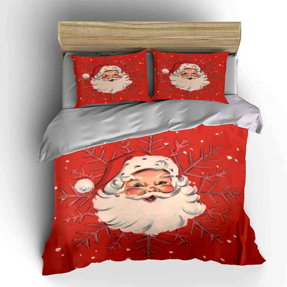 Santa Claus and Snowflake Design Bedding Duvet Cover Set Duvet Cover Pillowcases  (1*Duvet Cover 2*Pillowcases, Without Duvet Insert)