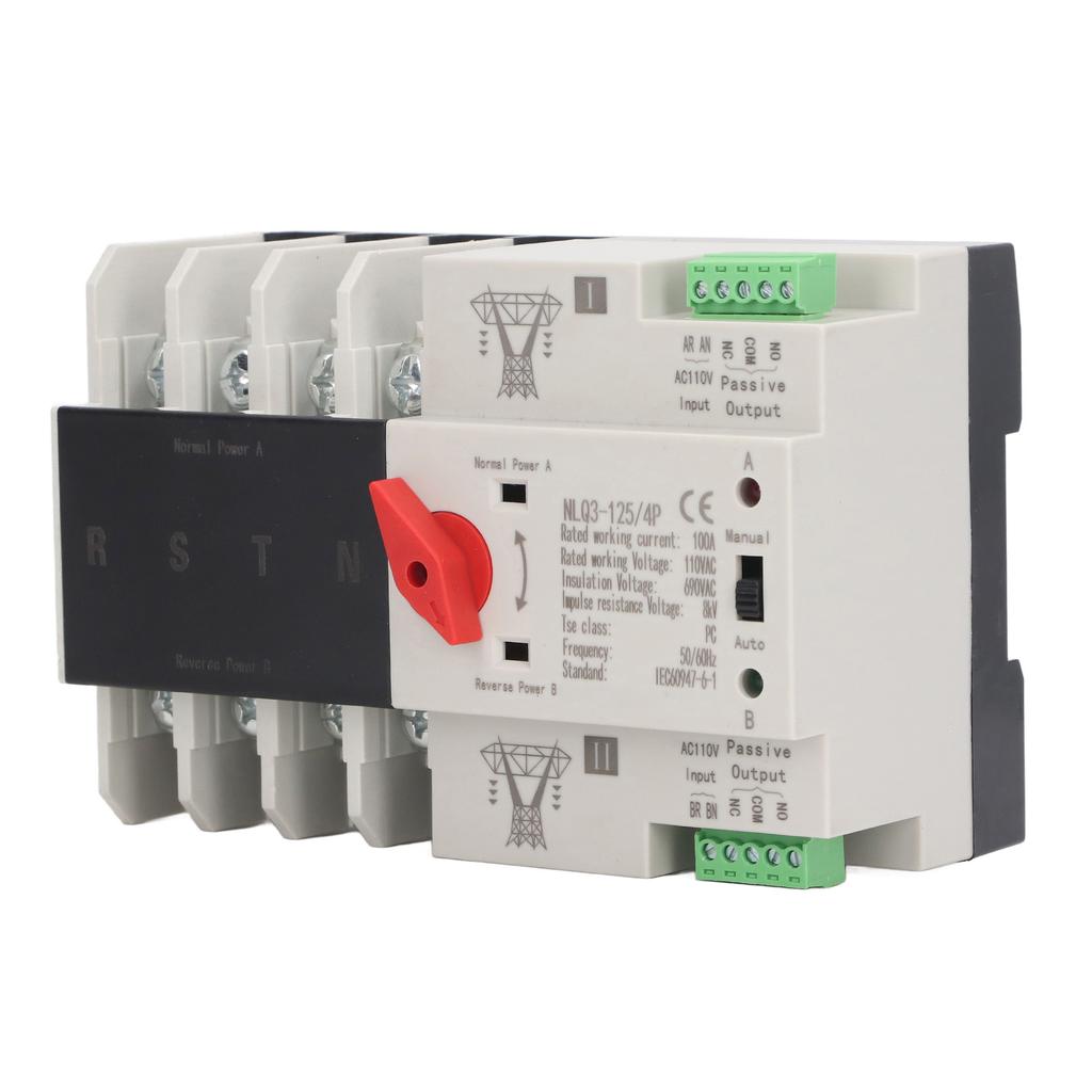 Dual Power Automatic Transfer Switch 4P Millisecond Fast Switching Controller AC110V 100A Mains