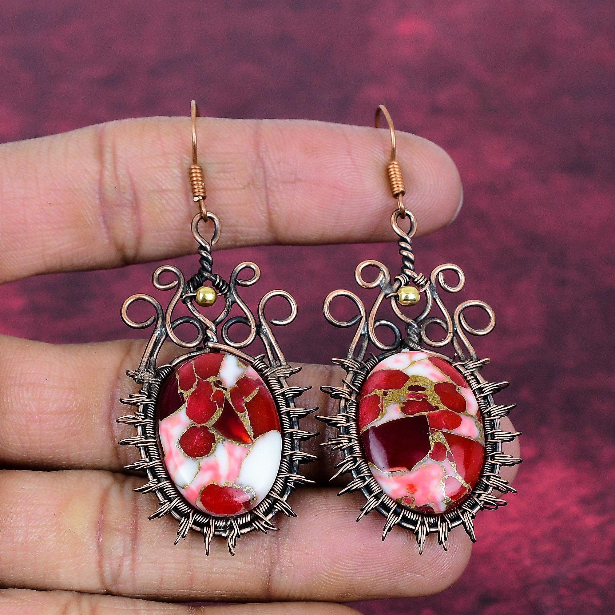 

Kingman Red Mohave Copper Turquoise Earrings Copper Wire Wrapped Decent Jewelry