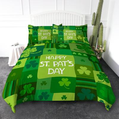 Green Animal Plant Pattern Duvet Cover Queen King Size HD Printed Shamrock Green Bedding Set 3 Piece Set and 2 Pillowcase T
