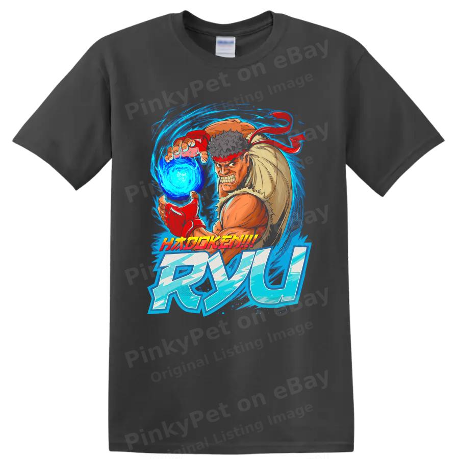 Ryu Anime Fighter T Shirt Retro Vintage Halftone Energy Ball Graphic Tee Art