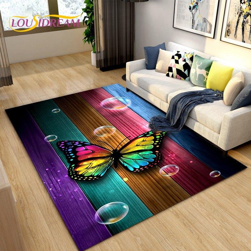 3D barevný koberec Butterfly Flower Area,Koberec do obývacího pokoje Ložnice Pohovka Yoga,Kuchyně Koupelna Rohožka Protiskluzová podložka na podlahu