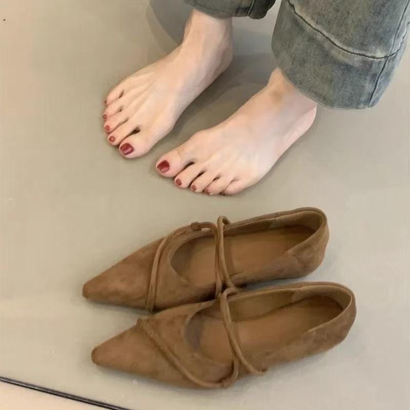 Single Shoes Women's 2025 New Spring and Autumn Pointed Thin Strap Shallow Mouth Fashionable Versatile Inner Height Increase Flat Shoes
