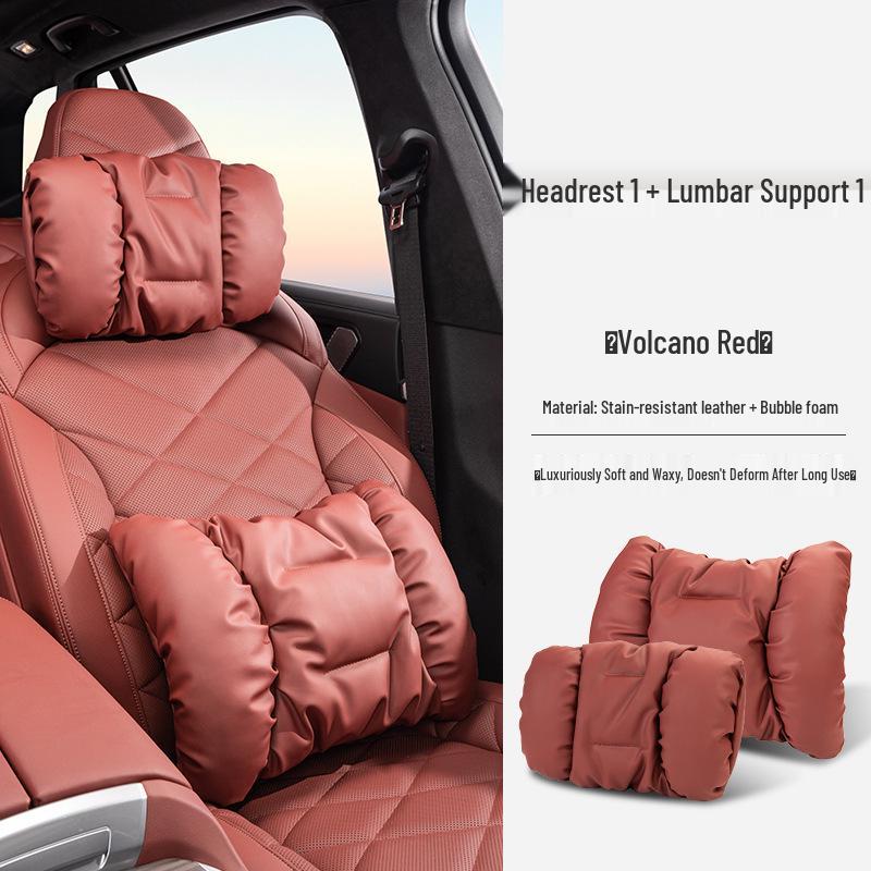Luxury Leather Car Neck & Lumbar Support Pillow Set
