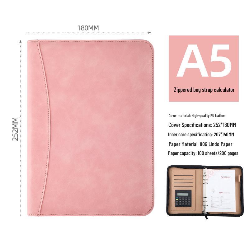 B5 Loose-Leaf Business Notebook with Calculator – Thick Cowhide Multifunctional Stationery