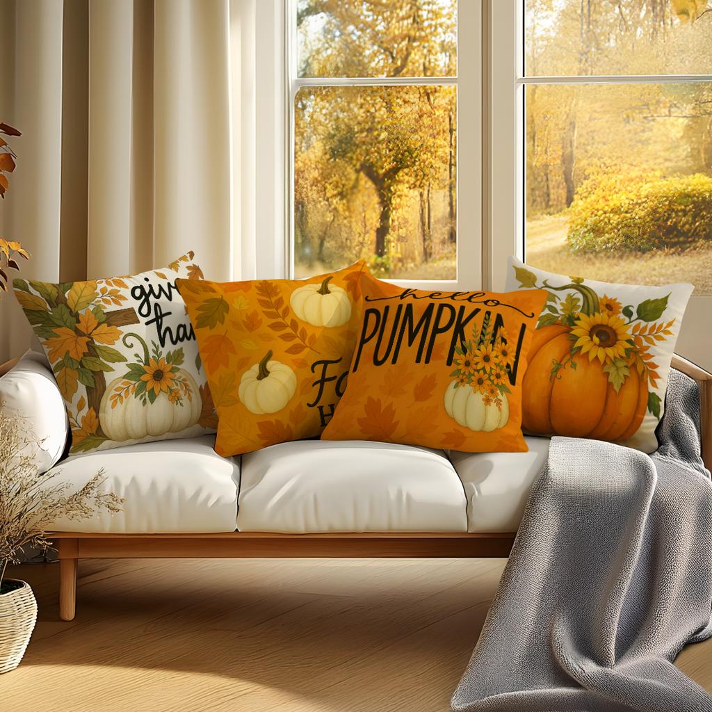 4Pcs/Set 45X45Cm Autumn Pumpkin Sunflower Pillowcase Bedroom Sofa Living Room Cushion Cover 100% Polyester Home Decor