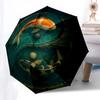 Yin Yang Koi Fish Pond Wall ArtDecorUmbrella, Portable 3-Fold Compact Umbrella for Men & Women Gift