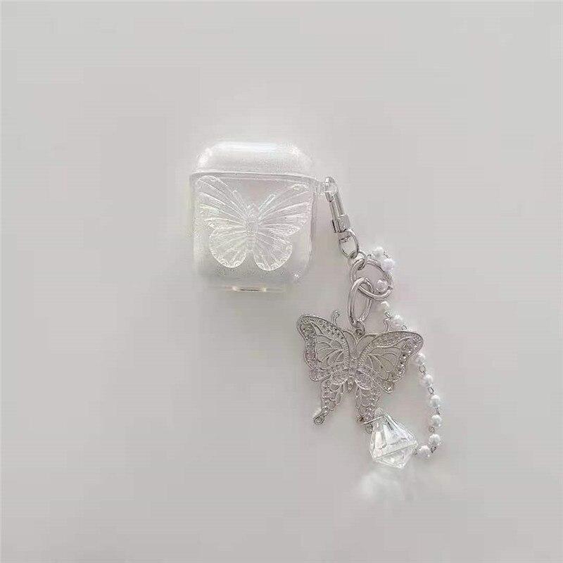 

Чехол с милой 3D бабочкой для Airpods Pro, мягкий чехол для аксессуаров для наушников, чехлы для Air Pods 1 2 с подвеской, жемчужной куклой