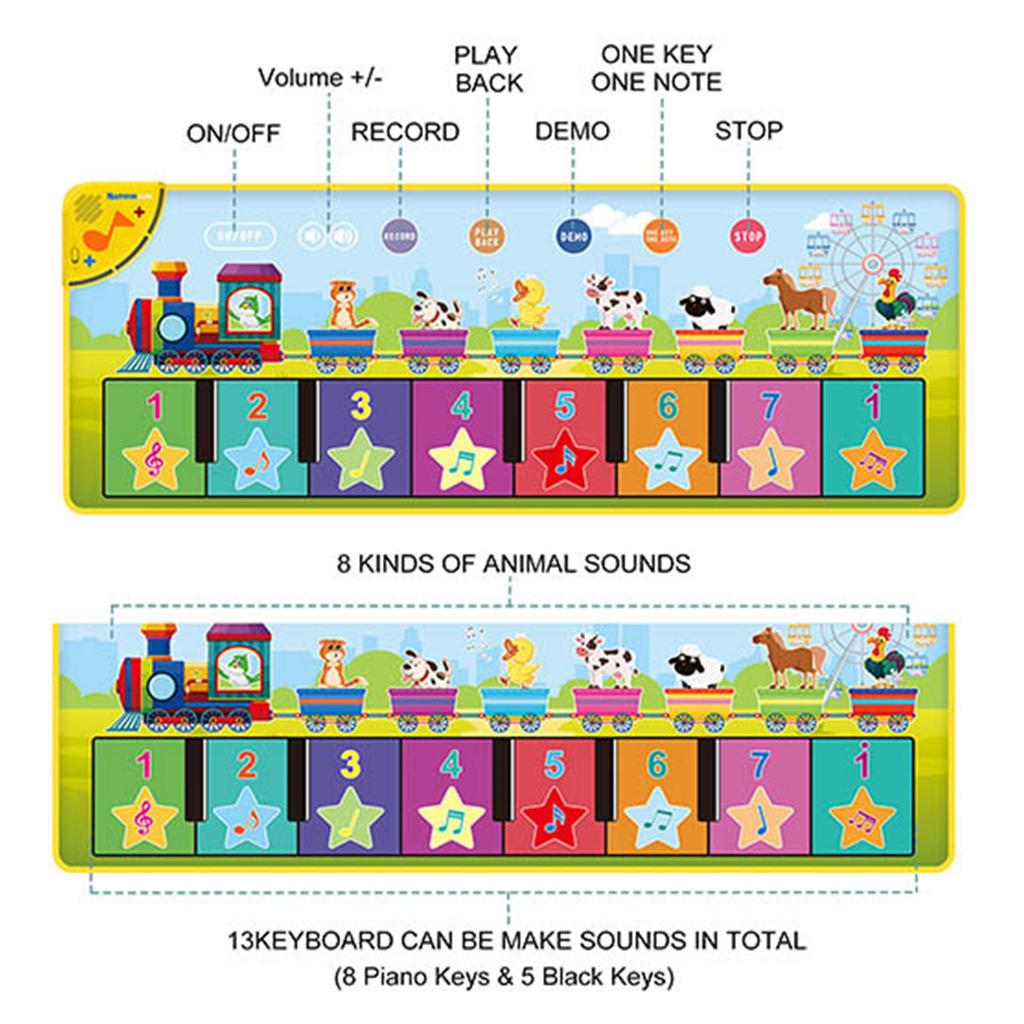 100x38cm Kid Animal Music Piano Mat Toddlers Floor Keyboard Dance Mat 13 Key Kid Musical Toys Educational Toys for Kid Gifts