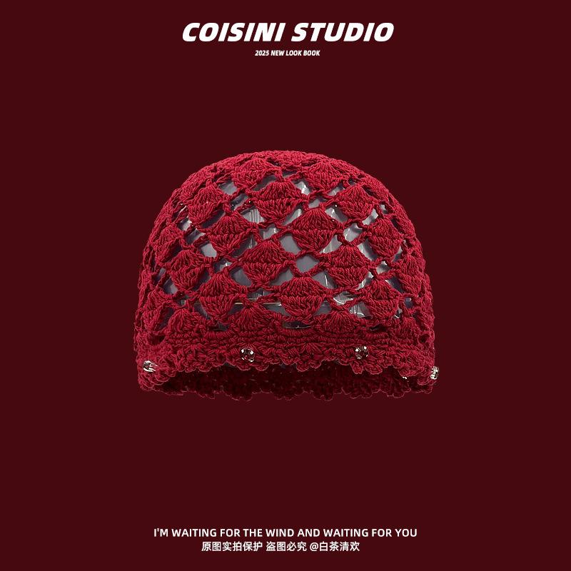 

Вязаная вручную шапка-мешок для девочек, легкая и тонкая ажурная дорожная вязаная шапка-пуловер one size fits all бордовый