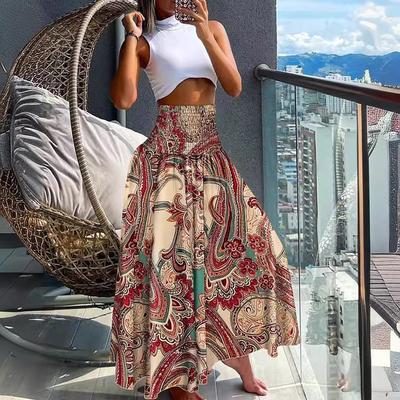 Kadın İlkbahar Yaz Orta Uzunlukta Etek Yüksek Bel Büküm A Kesim Düz Baskı Rengi