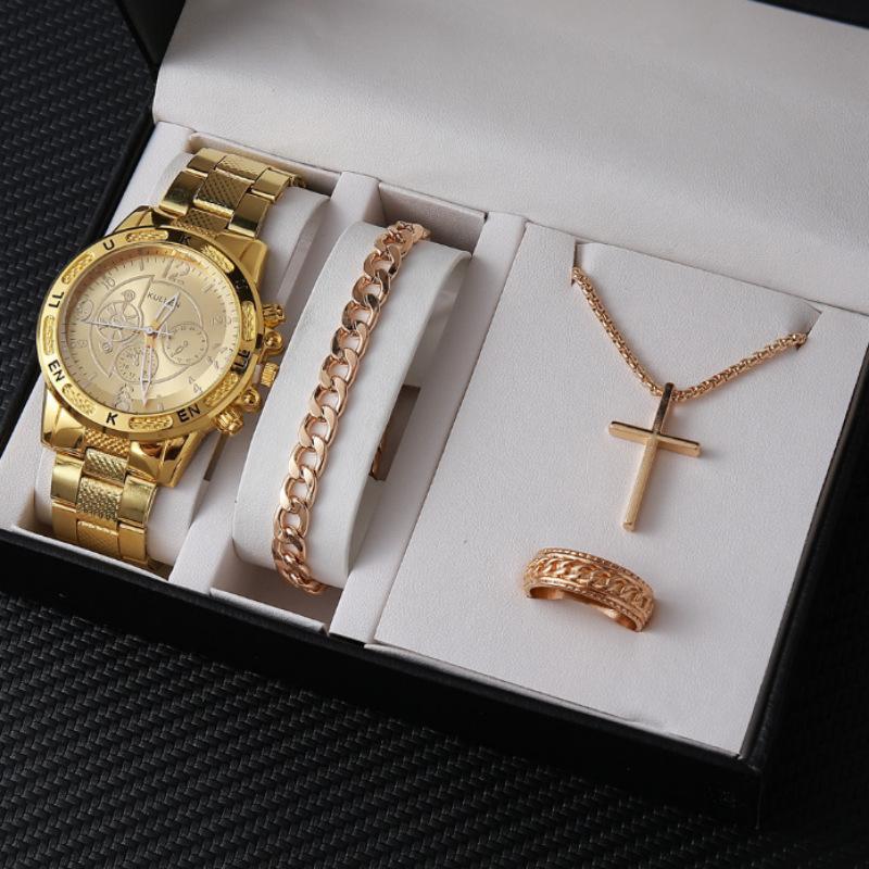 New Fashion Business Men S Watch Calendar Watch Men S Steel Belt Watch Business Explosion Bracelet Set large price