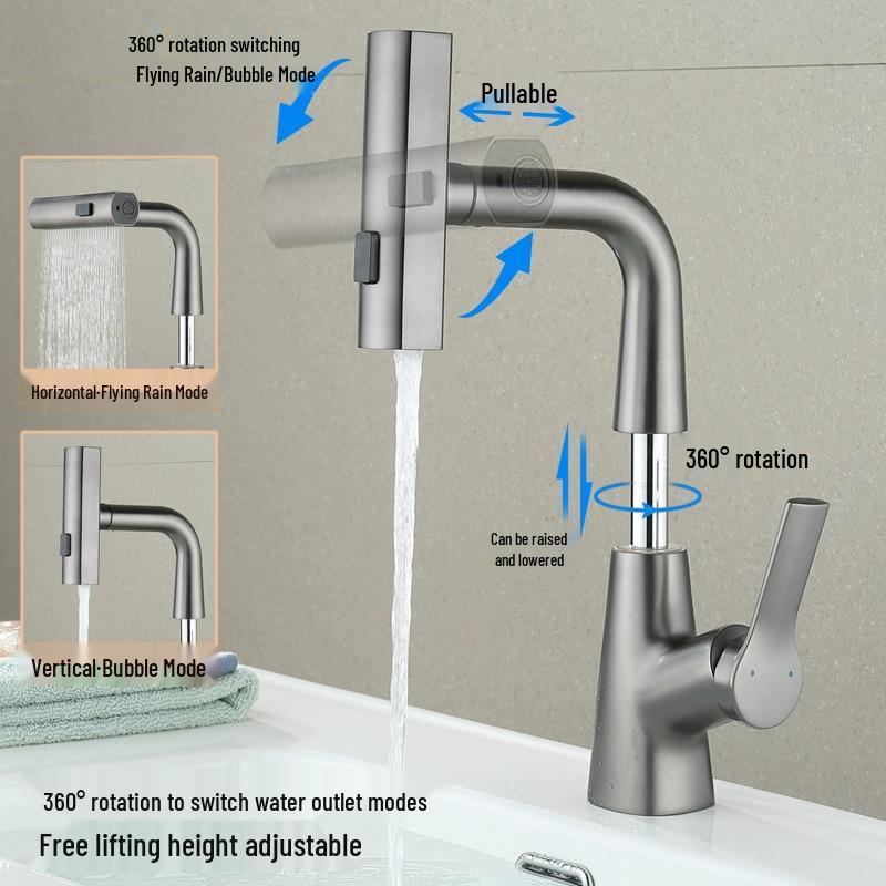 White Pull-Out Faucet Washbasin with Hot & Cold Single Hole Vanity Countertop