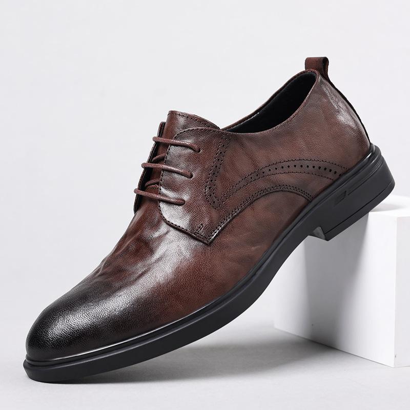

The first layer of sheepskin men s business casual leather shoes formal men s leather men s shoes pointed single shoes summer new shoes 44 светло-коричневого