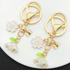 Gold & White Cherry Blossom Double Lily Honey Bee Keychain – Pastoral Fresh Style Ornament & Backpack Pendant Gift