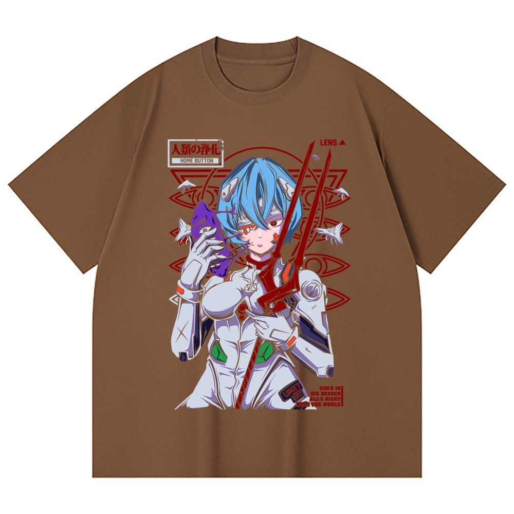 230 Gsm 100% Cotton Evangelion V7 Rei Print Unisex Heavy Cotton T Shirt