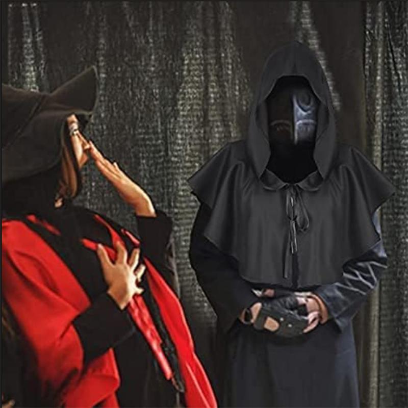 Solid color Halloween costume black Reaper short cloak cape prop with hat performance costume cosplay prop