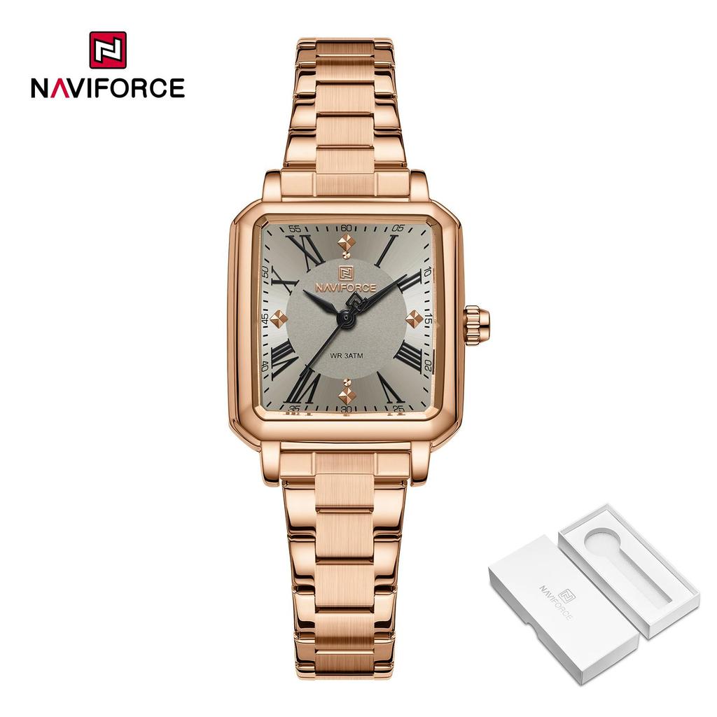 NAVAFORCE Women's Quartz Watch Ceremony Party Stainless Steel Strap Waterproof Square Roman Dial Women's Casual Fashion Accessories Watch NF5065