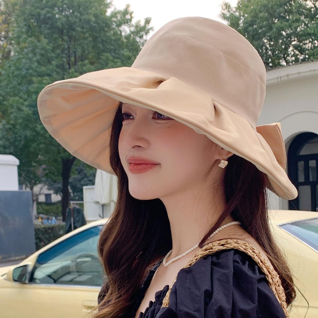 New solid color sun hat women's sun protection and UV protection summer big brim showing face small versatile fisherman hat